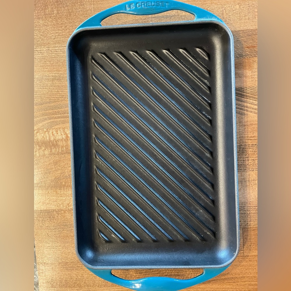 Le Creuset Enameled Cast Iron Skinny Grill, Teal